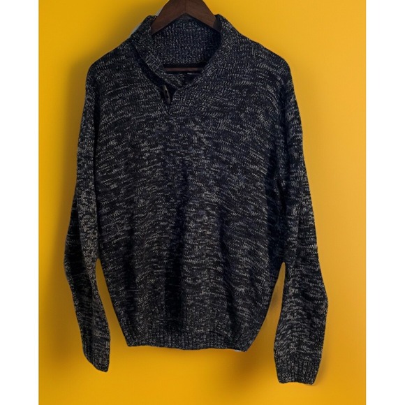 Jake Austin Sweater Mens Large Shawl Toggle Ragg Cable Chunky Heather Blue - Picture 1 of 6